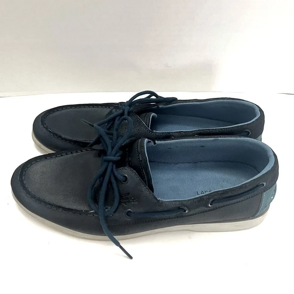 Lacoste Navire Leather Boat Shoes Men Sz 9.5 Blue Preppy Designer Casual Coastal